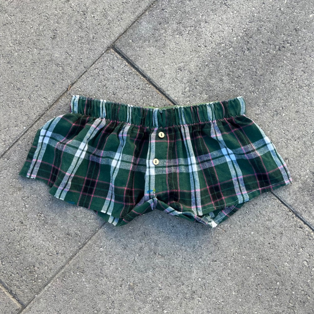 Free People Intimately Green Plaid Flannel Lounge Shorts Raw Hem Small